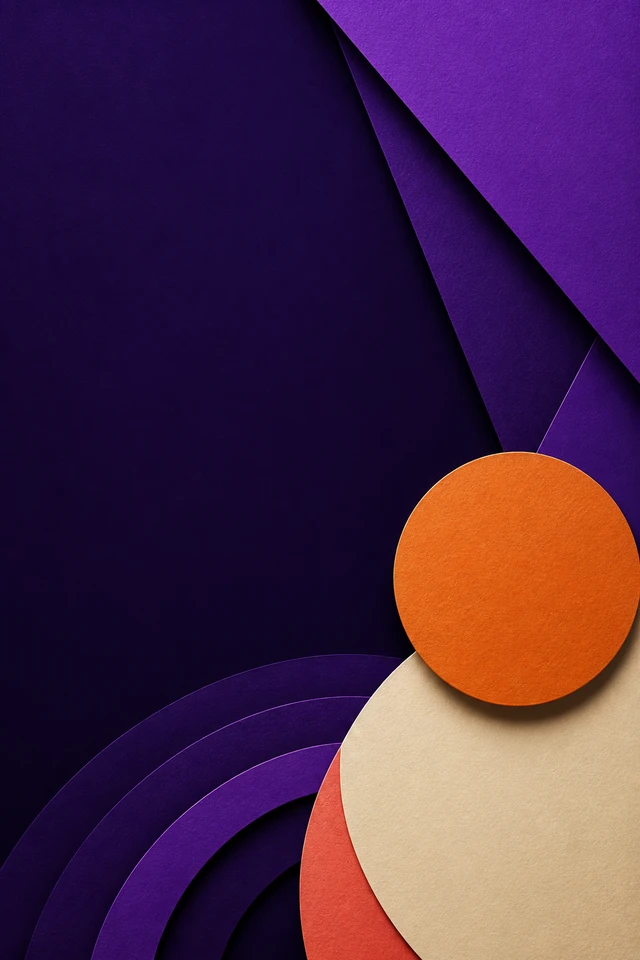 Purple and orange cut-paper editorial background