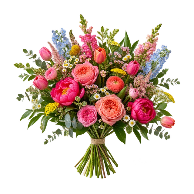 Pink and yellow flower-market bouquet
