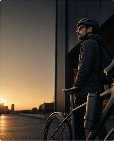 Urban cyclist portrait before a precise Focus Edit