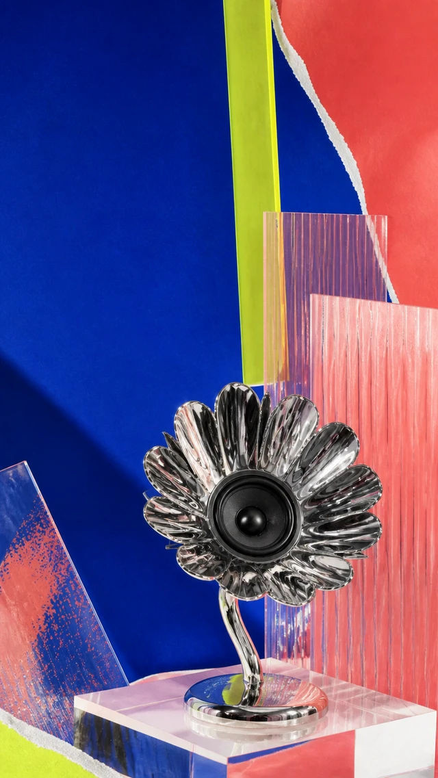 Vertical Story composition for the same chrome floral speaker campaign
