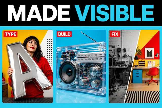 Made Visible creator board with Type, Build, and Fix thumbnail concepts