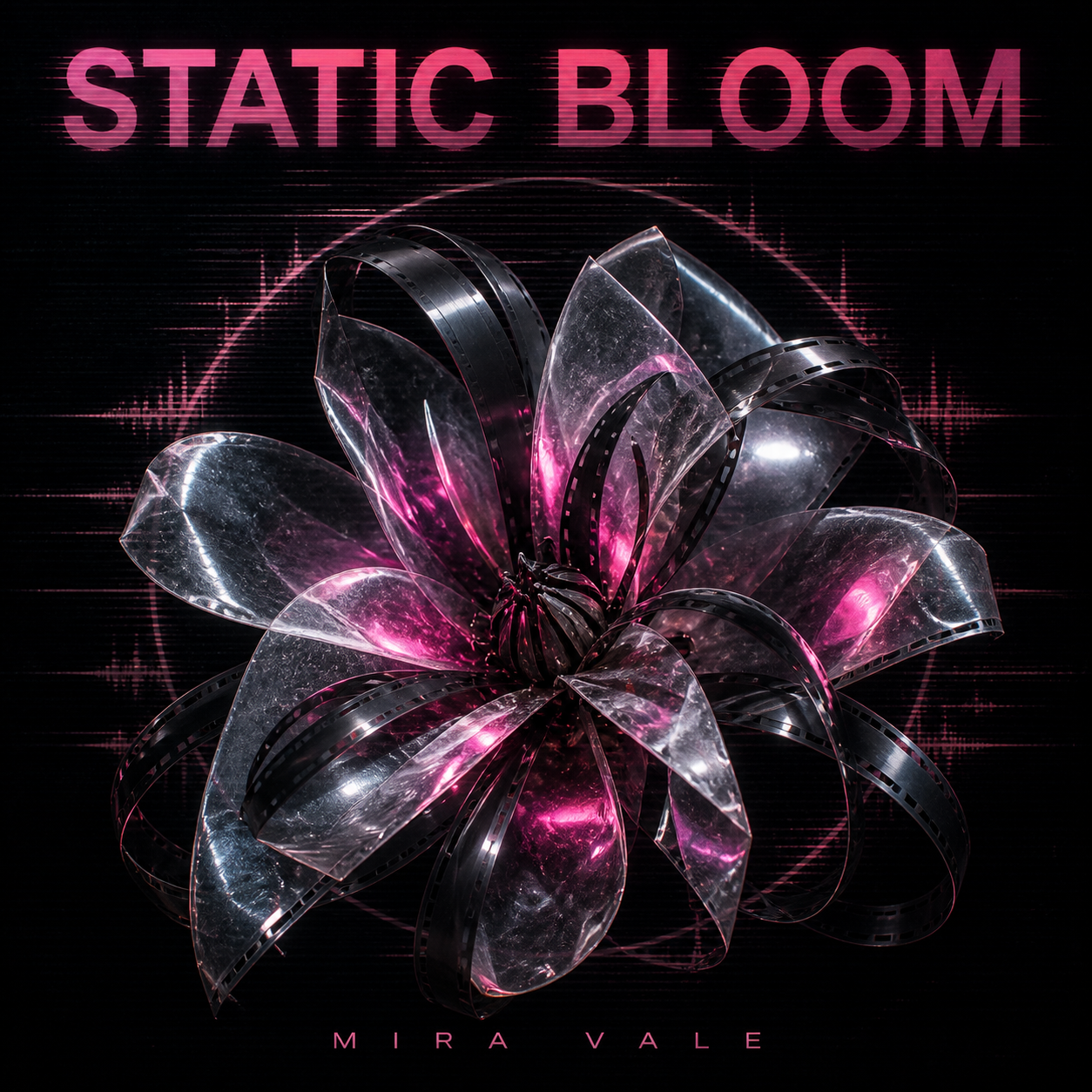 Static Bloom album cover with a silver magnetic-tape flower
