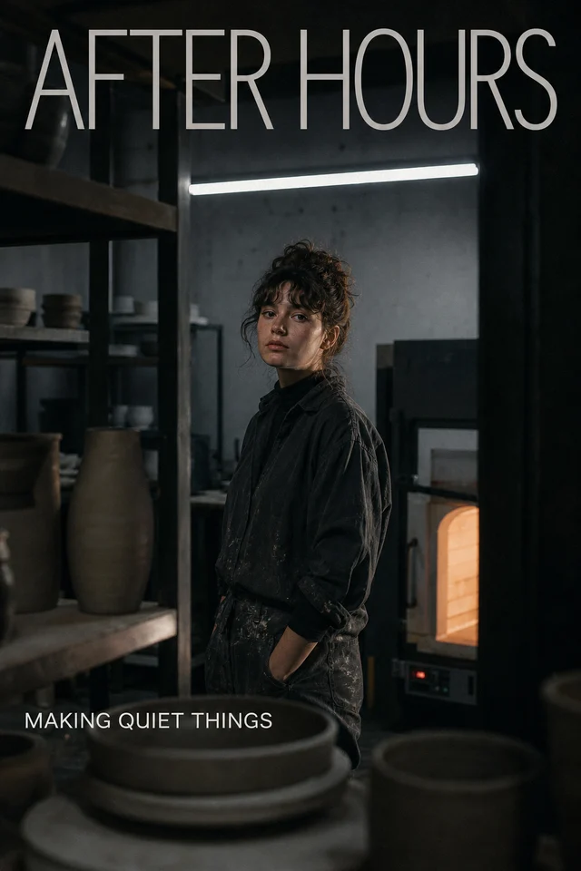 After Hours culture magazine cover featuring a ceramic artist at night