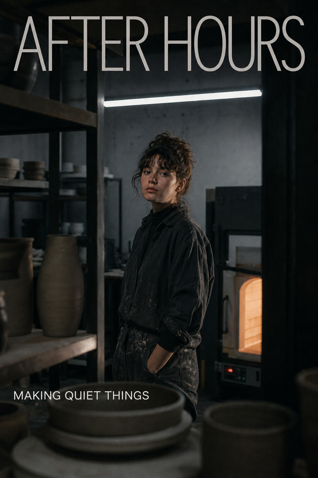 After Hours culture magazine cover featuring a ceramic artist at night