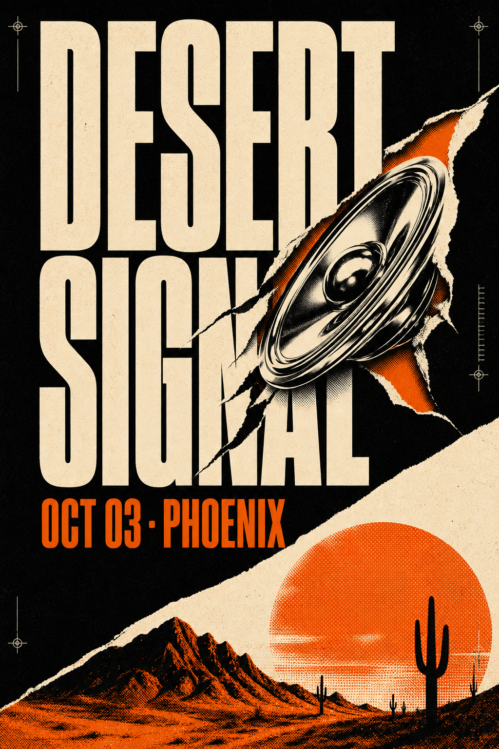 Sunset orange and black kinetic poster for Desert Signal in Phoenix