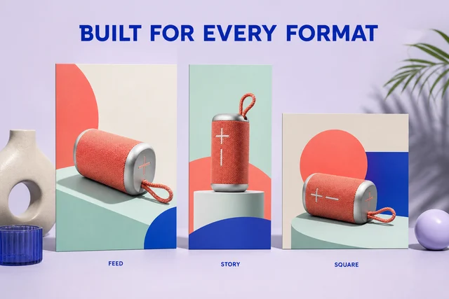 Coral speaker recomposed on Feed, Story, and Square campaign boards