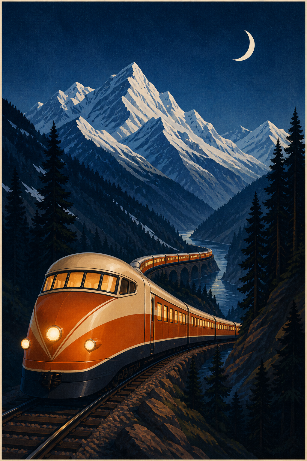 Midnight Alpine Train Poster Retake-owned example