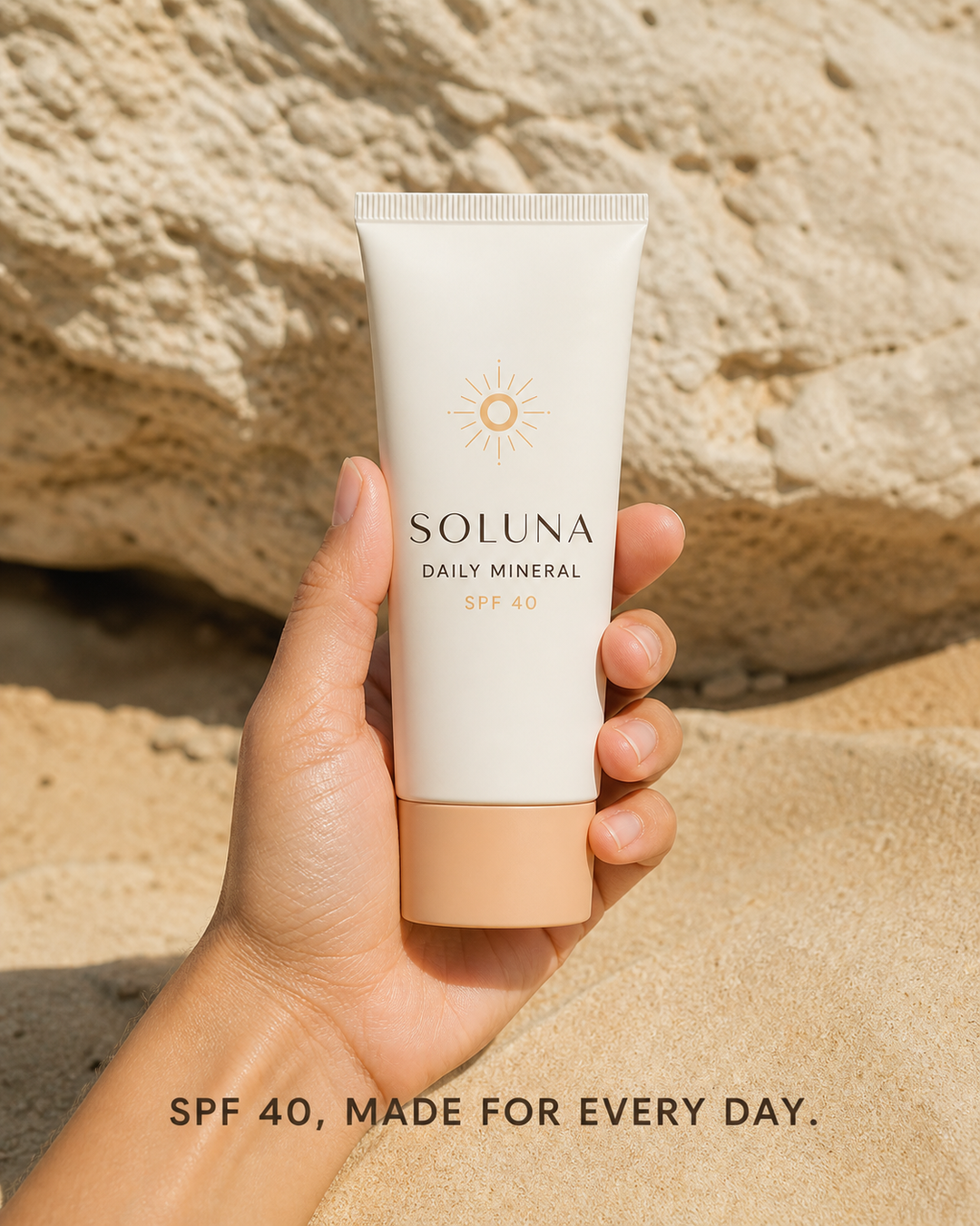 sun care campaign frame portrait hand example